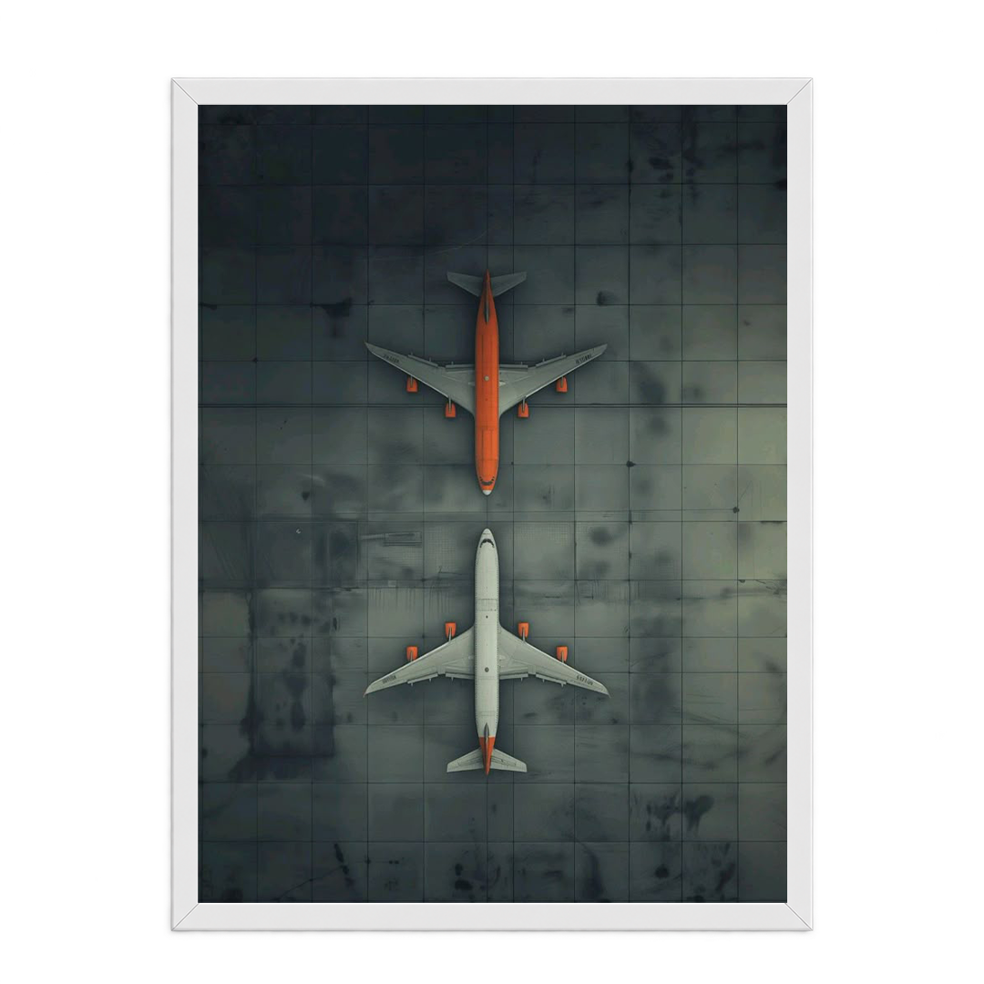 Top-Down Aerial Aircraft & Runway Tarmac Framed Art Print