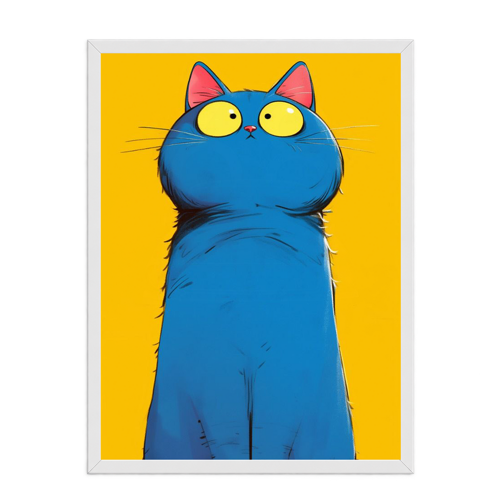 Quirky Blue Cat Minimalist Pop Art Framed Print