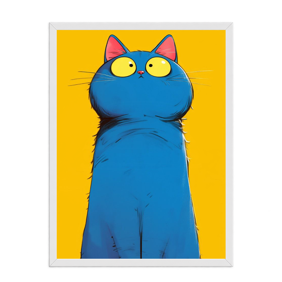 Quirky Blue Cat Minimalist Pop Art Framed Print
