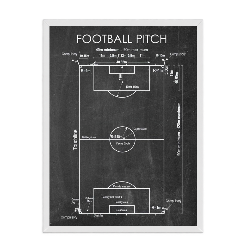 Football Pitch Blueprint & Technical Layout Framed Art Print