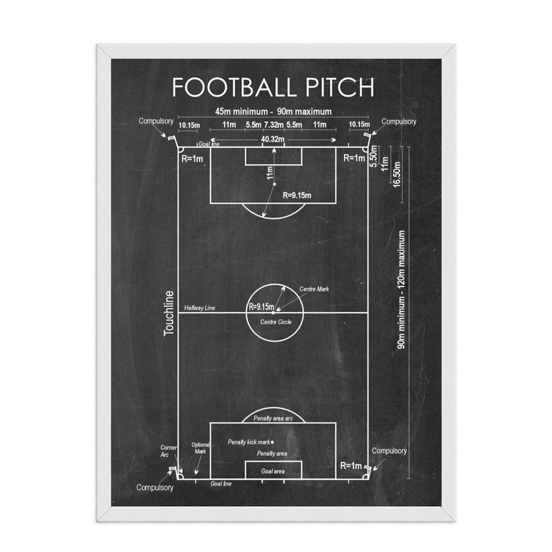 Football Pitch Blueprint & Technical Layout Framed Art Print