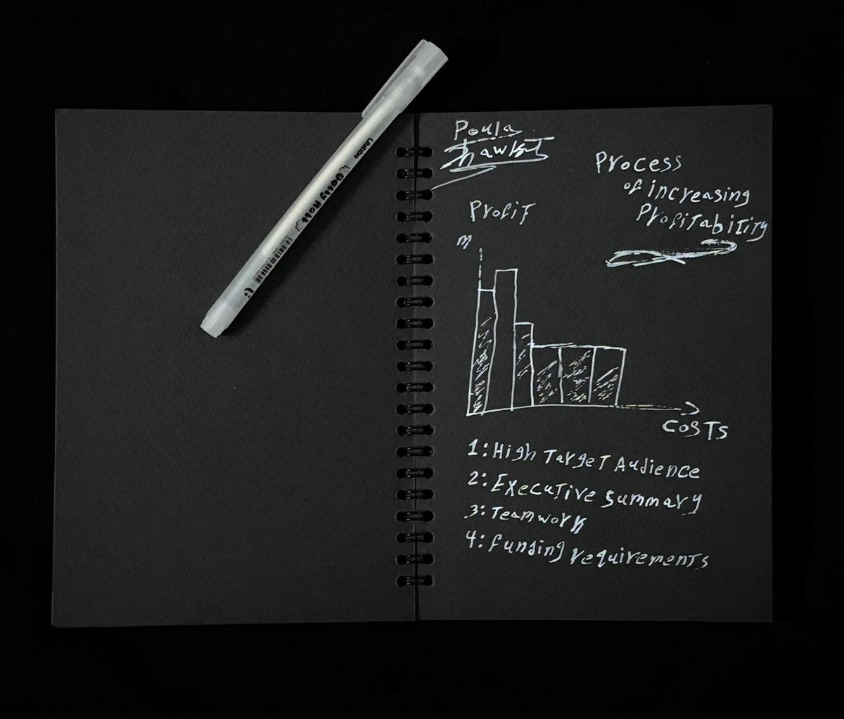 Black notebook and white pen