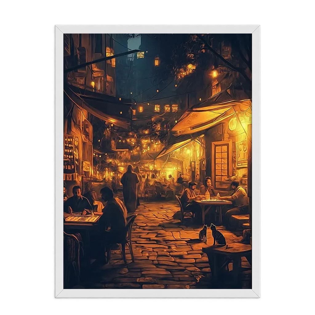Oriental Night Cafe Scene Framed Art Print