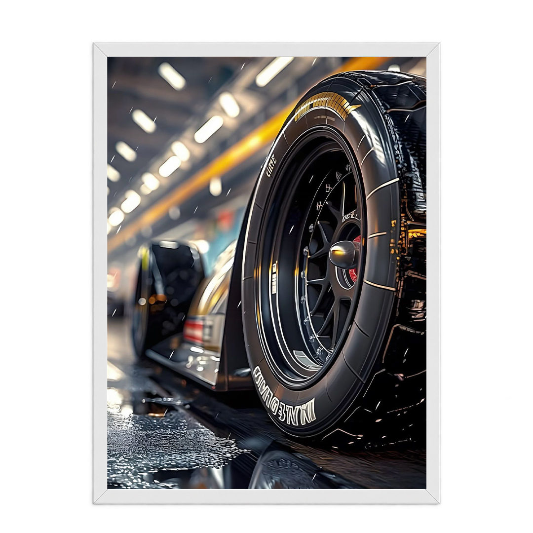 Racing Slick Tire & Pit Lane Cinematic Framed Art Print