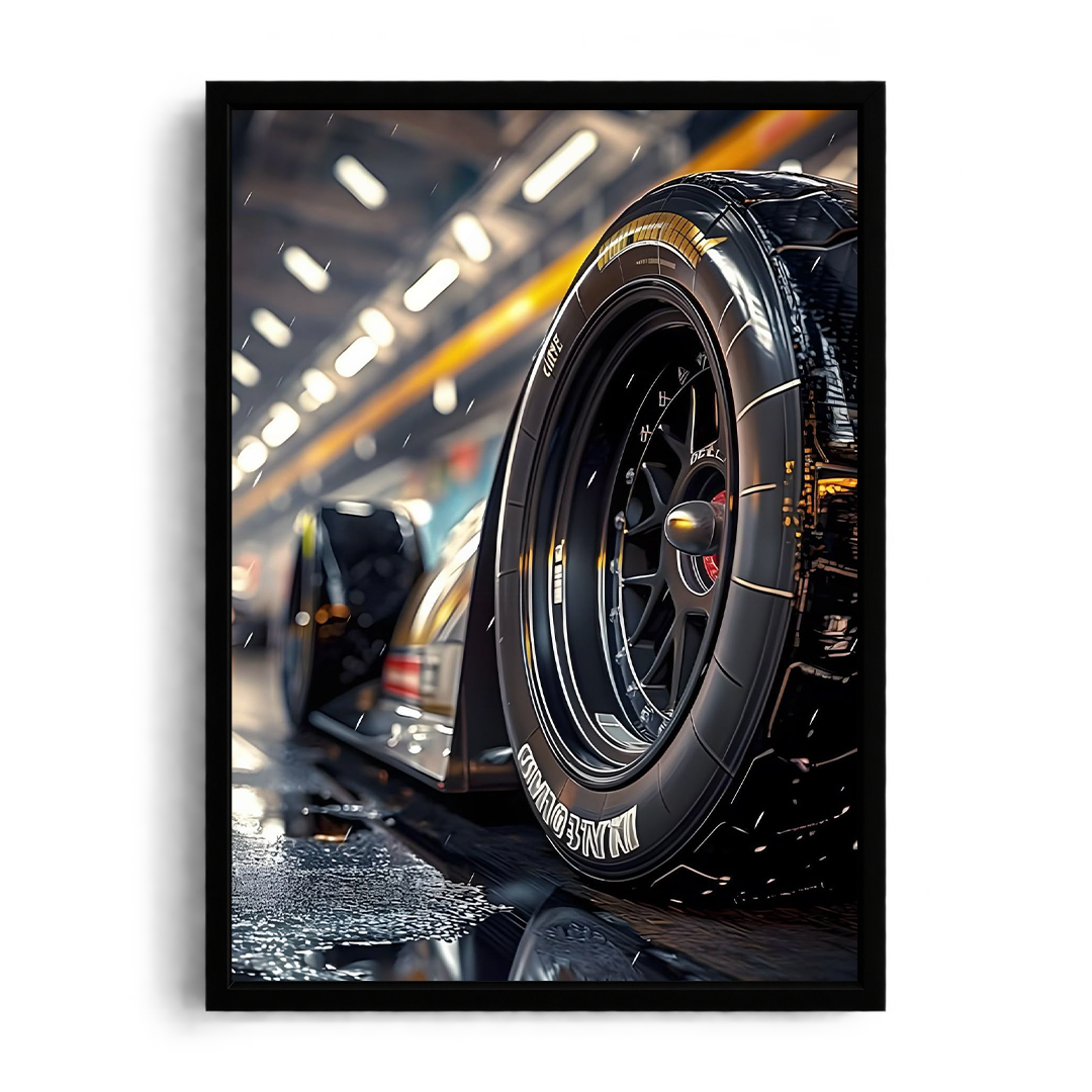 Racing Slick Tire & Pit Lane Cinematic Framed Art Print
