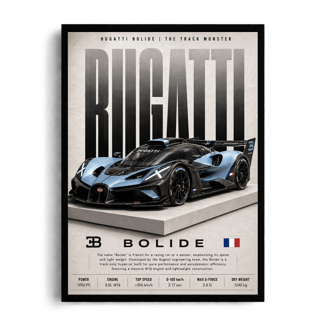 Bugatti Bolide 'The Track Monster' Technical Spec Framed Graphic Art Poster