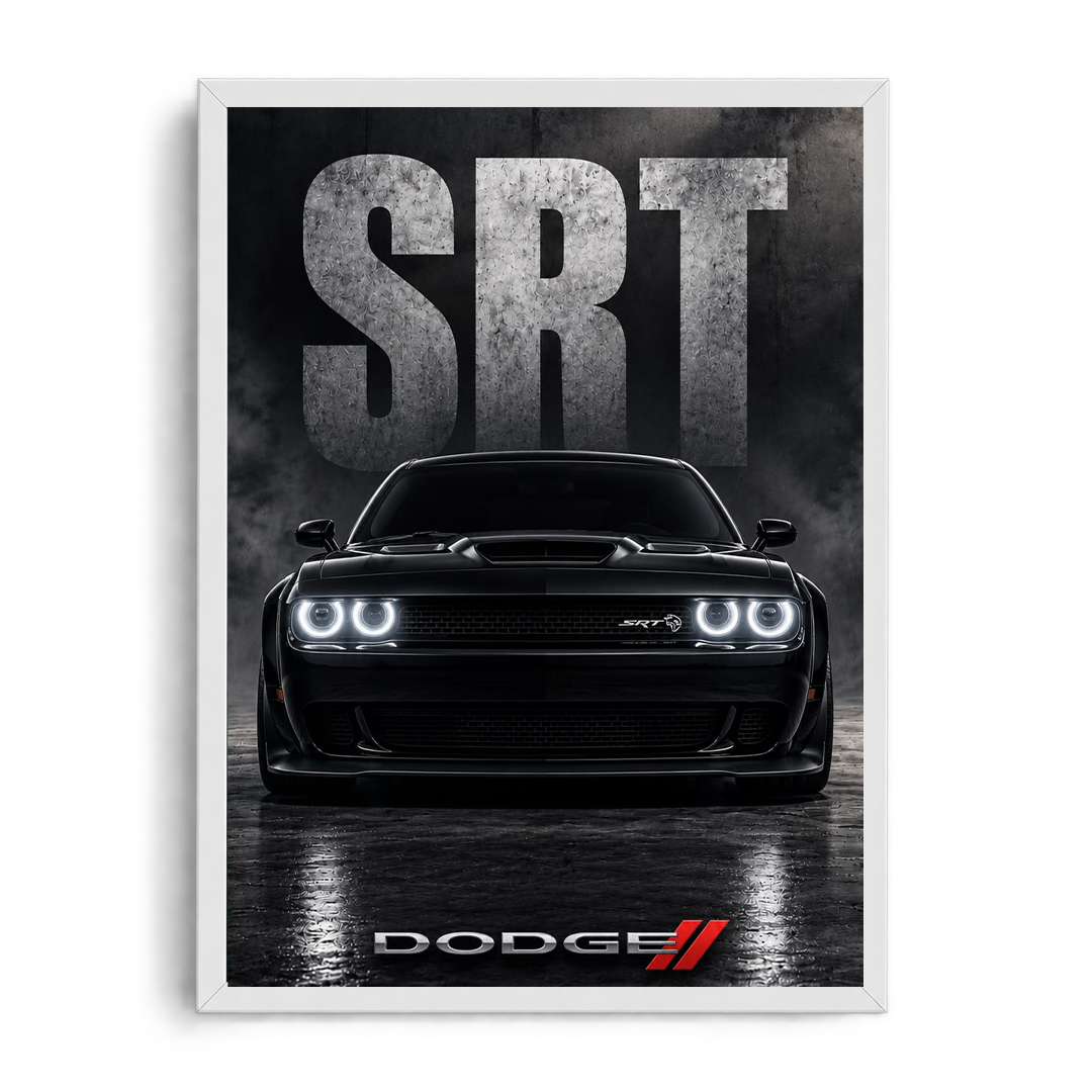 Dodge Challenger SRT Hellcat 'Dark Horse' Monochromatic Automotive Framed Graphic Art Poster