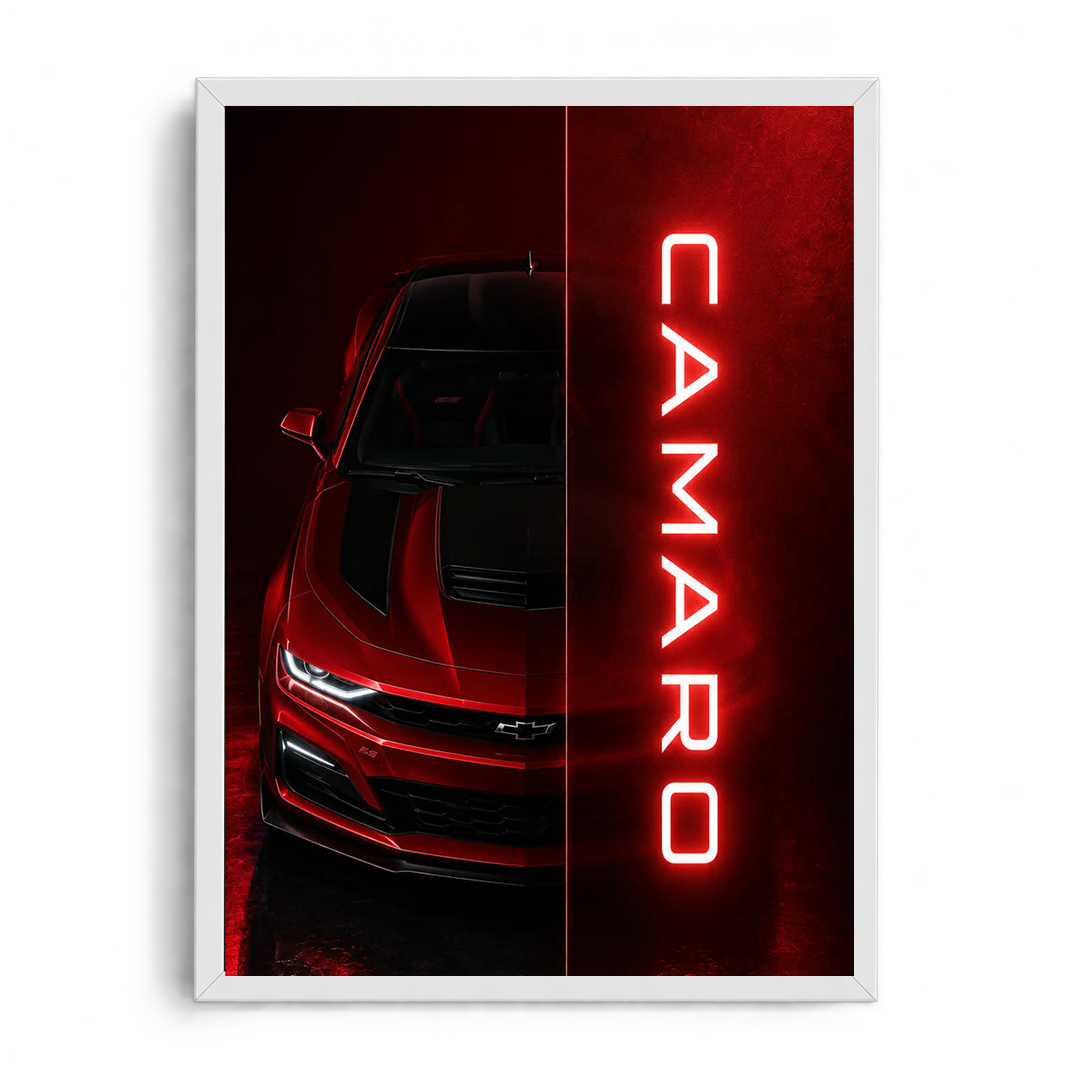 Chevrolet Camaro Red Neon Split Minimalist Framed Art