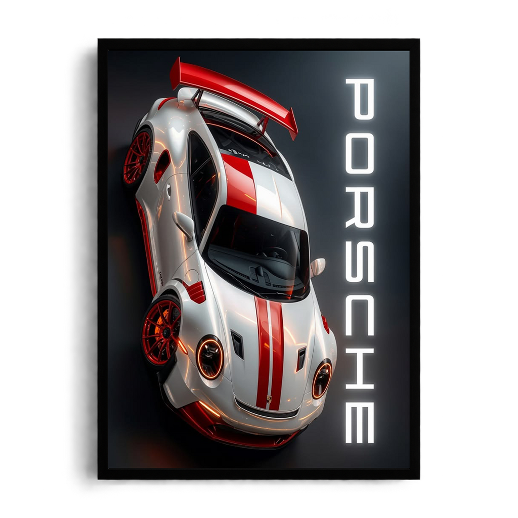 Porsche 911 GT3 RS 'Precision Engineering' Red Livery Automotive Framed Graphic Art Poster