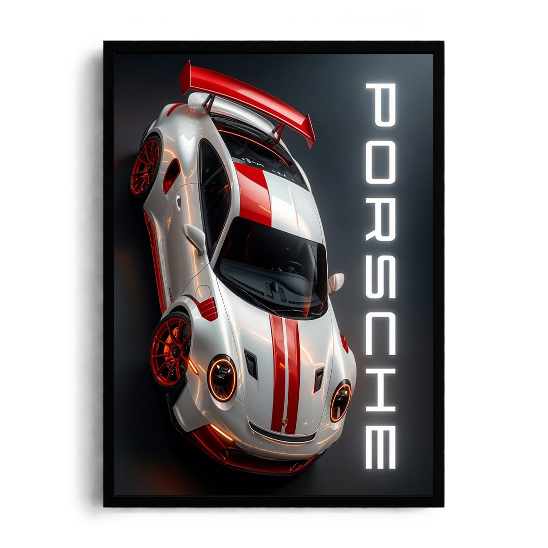 Porsche 911 GT3 RS 'Precision Engineering' Red Livery Automotive Framed Graphic Art Poster
