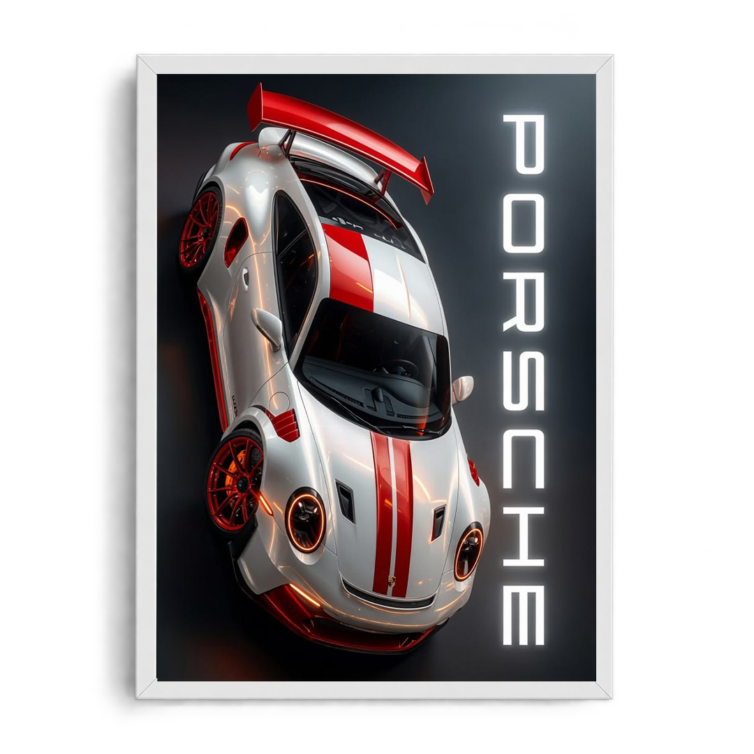 Porsche 911 GT3 RS 'Precision Engineering' Red Livery Automotive Framed Graphic Art Poster