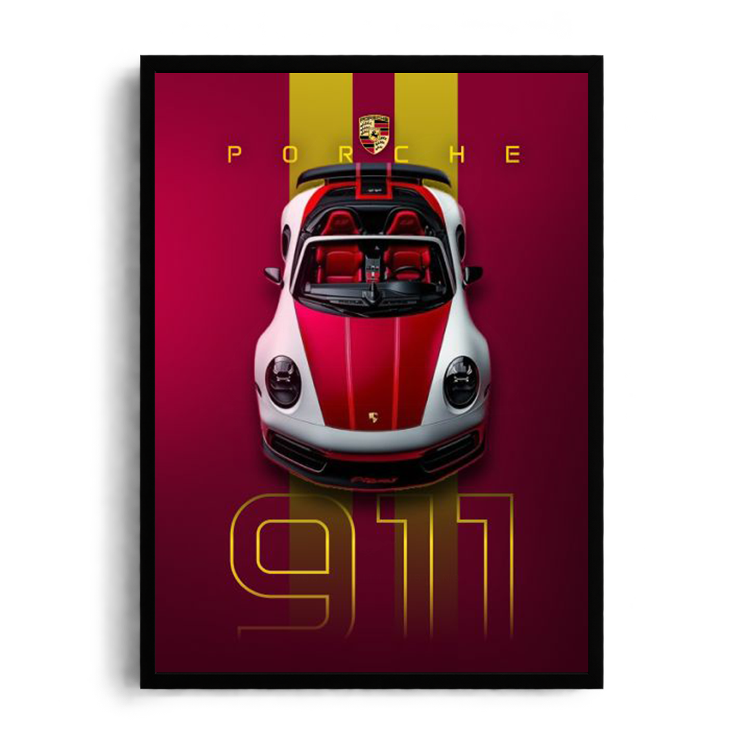 Porsche 911 'Heritage Edition' Crimson & Gold Luxury Automotive Framed Graphic Art Poster