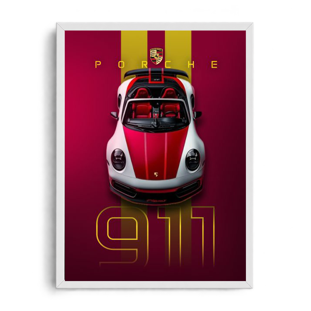 Porsche 911 'Heritage Edition' Crimson & Gold Luxury Automotive Framed Graphic Art Poster