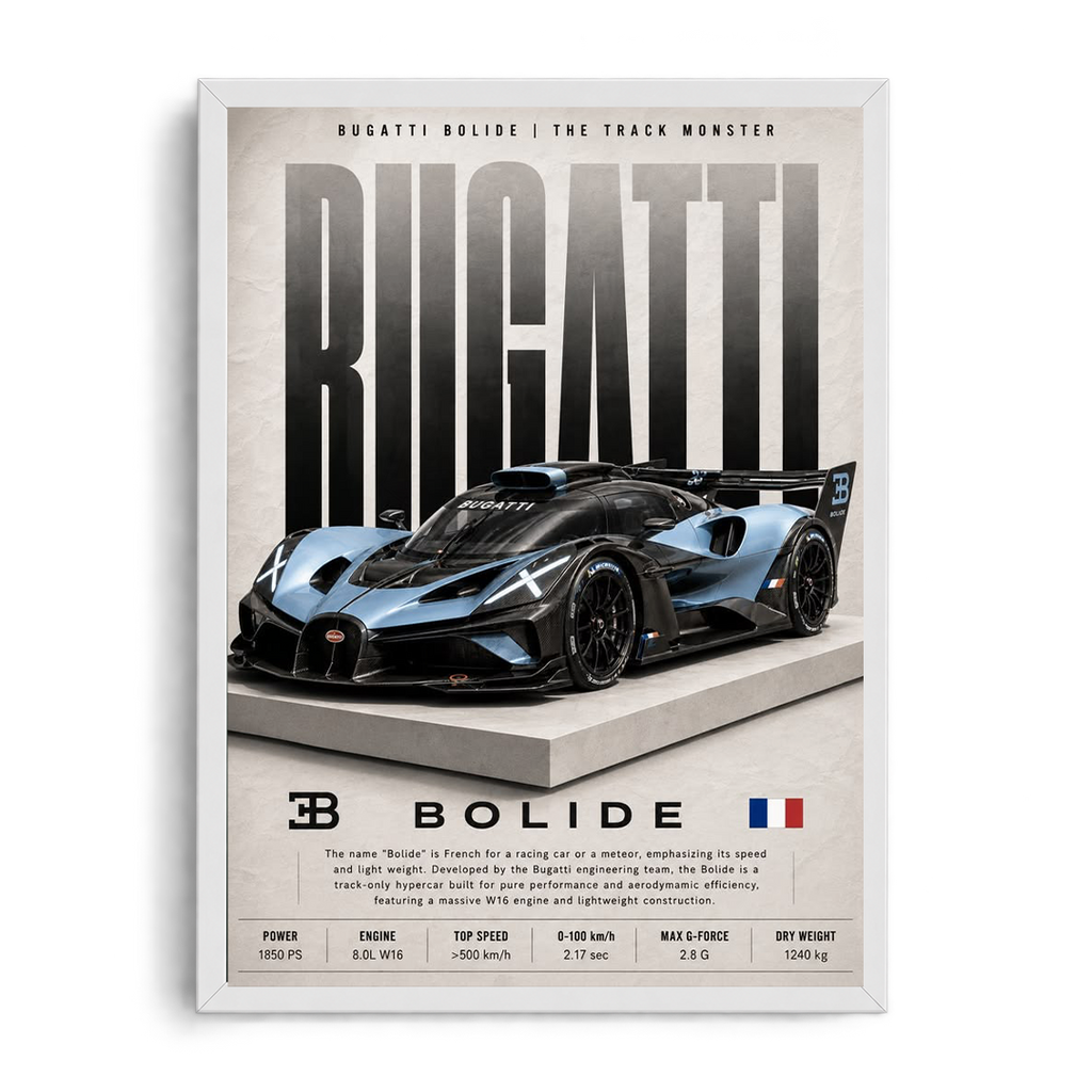 Bugatti Bolide 'The Track Monster' Technical Spec Framed Graphic Art Poster