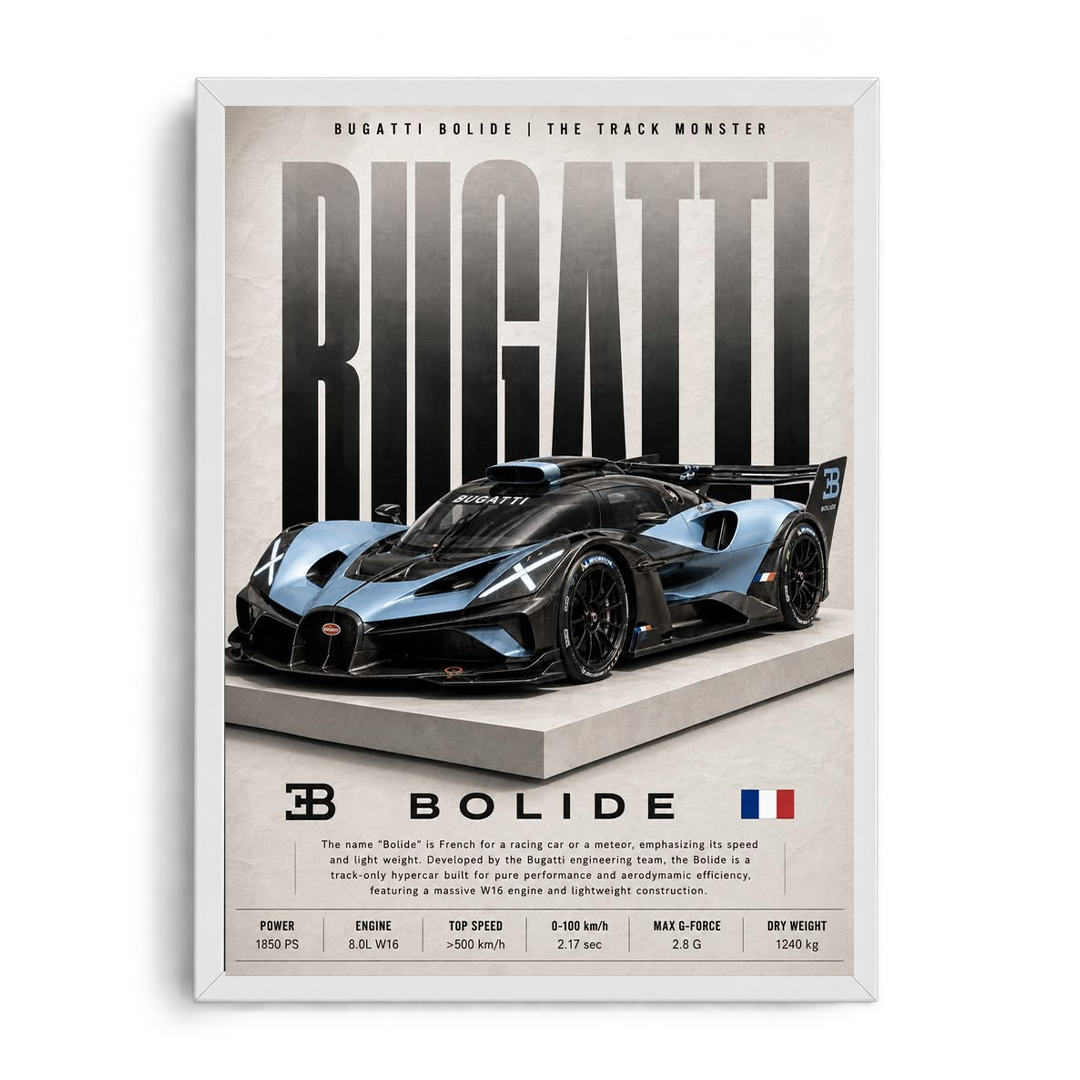 Bugatti Bolide 'The Track Monster' Technical Spec Framed Graphic Art Poster
