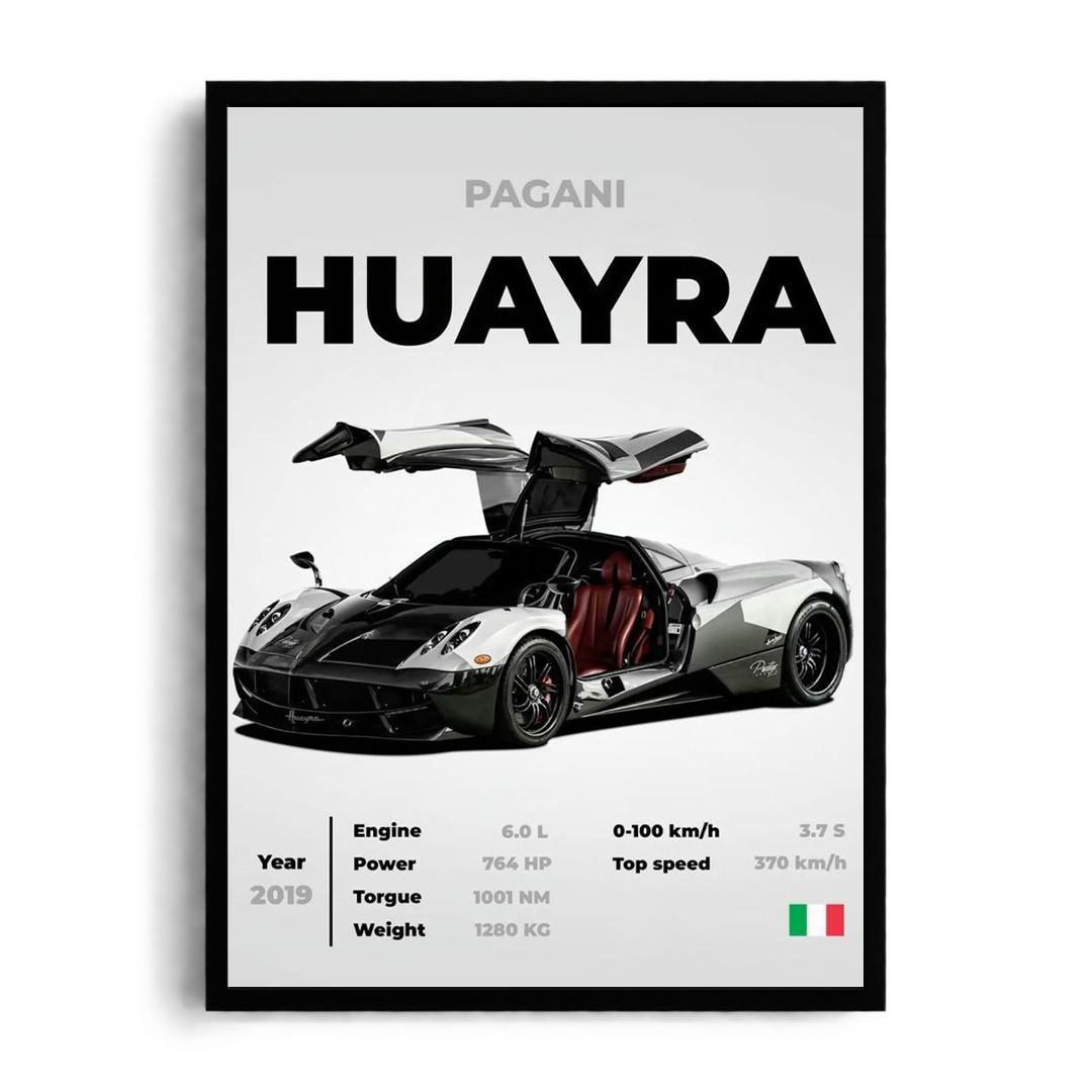 Pagani Huayra 'Italian Artistry' Gullwing Hypercar Spec Framed Graphic Art Poster