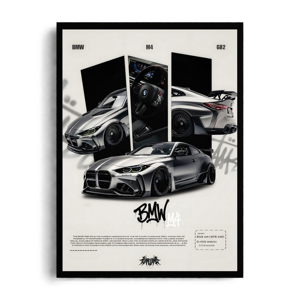 BMW M4 G82 'Performance Tech' Street Editorial Framed Graphic Art Poster