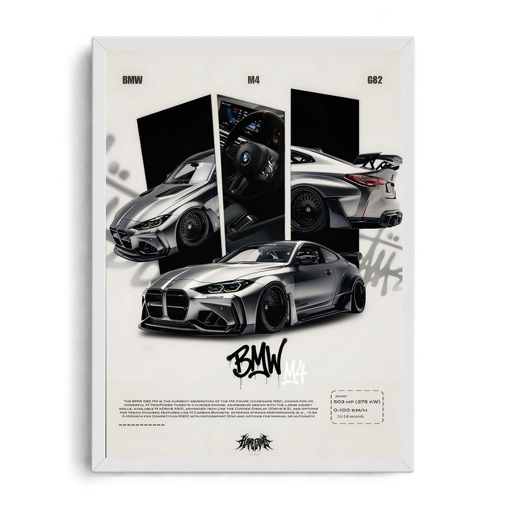 BMW M4 G82 'Performance Tech' Street Editorial Framed Graphic Art Poster