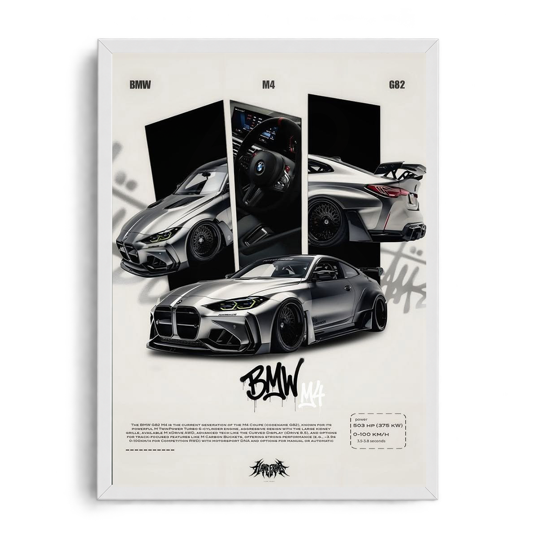 BMW M4 G82 'Performance Tech' Street Editorial Framed Graphic Art Poster