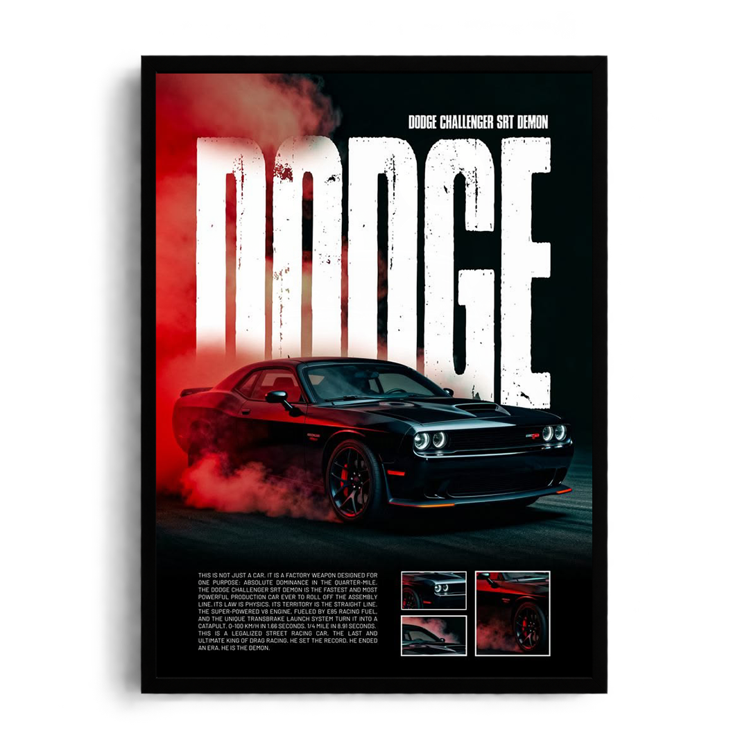 Dodge Challenger SRT Demon 'Quarter-Mile Dominance' Drag Racing Muscle Framed Graphic Art Poster