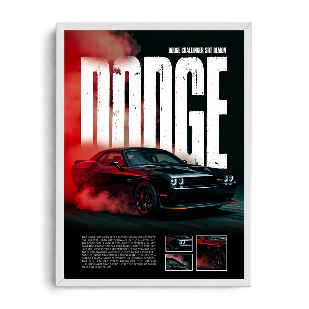 Dodge Challenger SRT Demon 'Quarter-Mile Dominance' Drag Racing Muscle Framed Graphic Art Poster