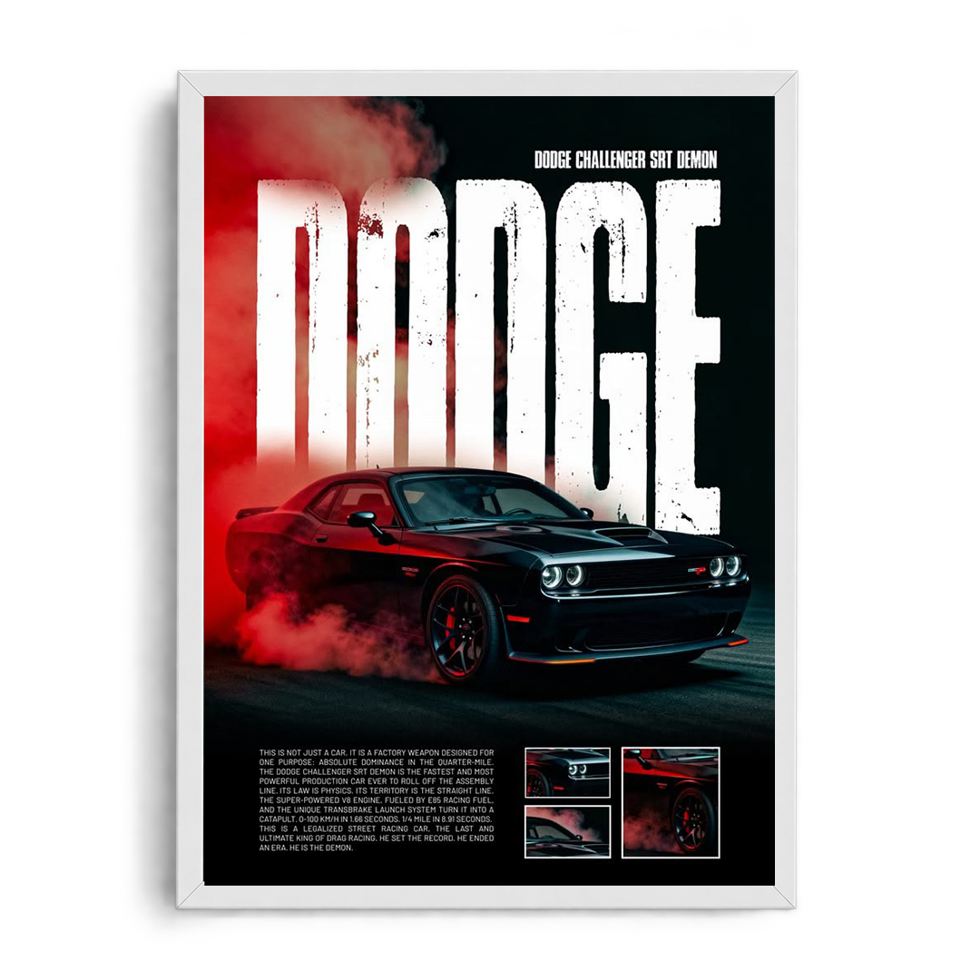 Dodge Challenger SRT Demon 'Quarter-Mile Dominance' Drag Racing Muscle Framed Graphic Art Poster