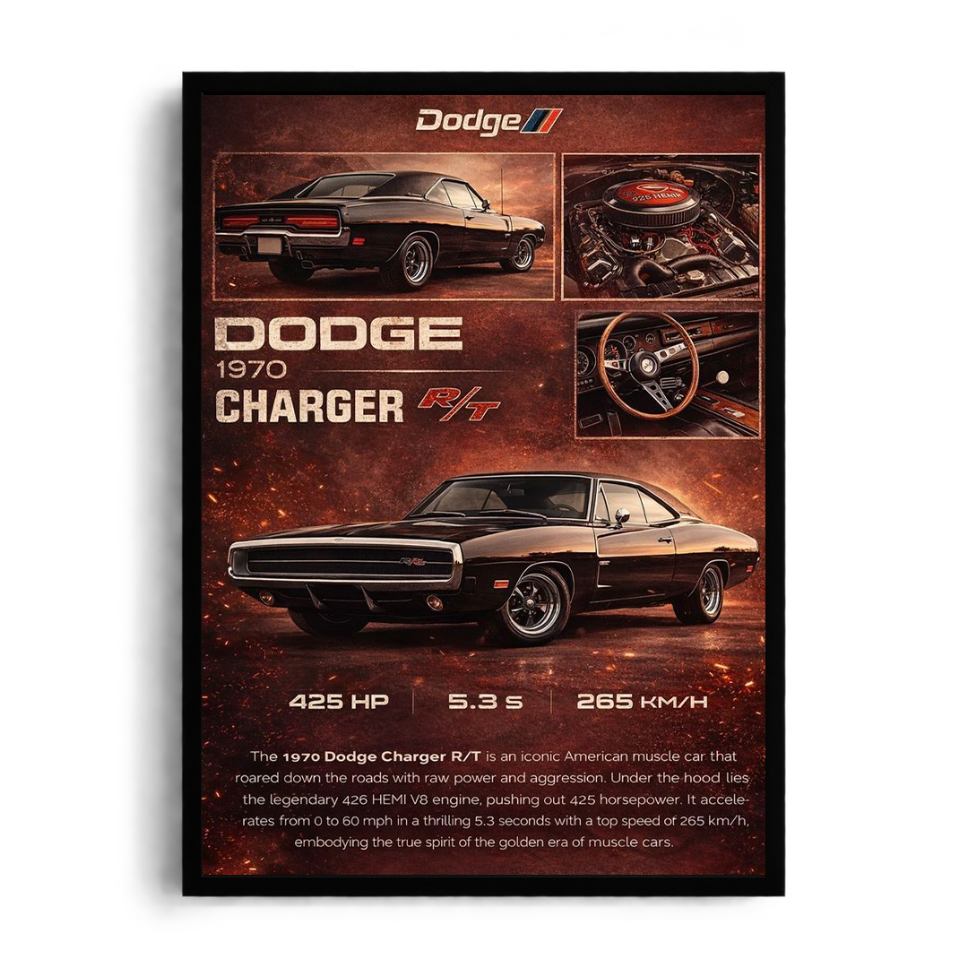 1970 Dodge Charger R/T Classic American Muscle Framed Poster