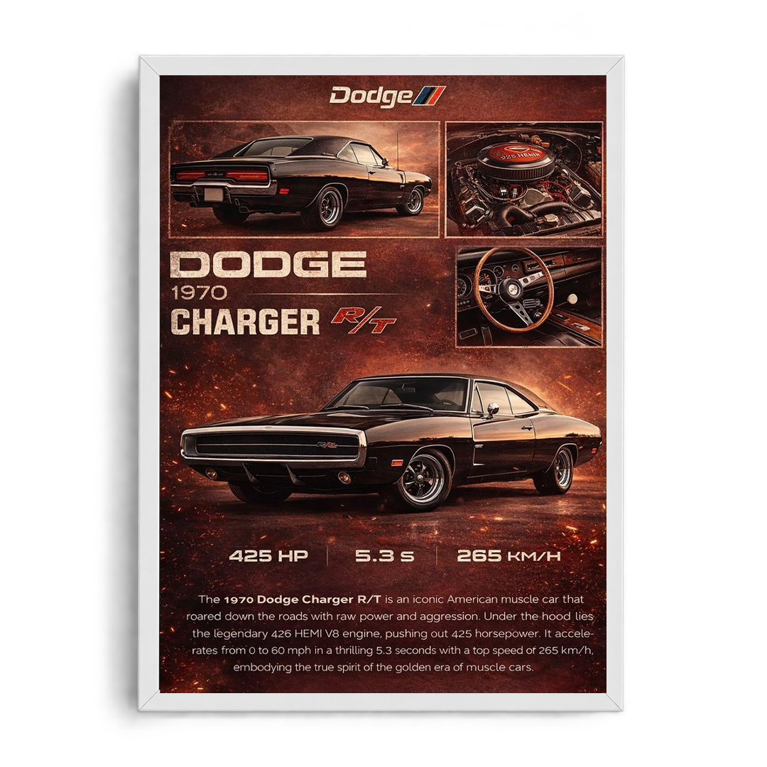 1970 Dodge Charger R/T Classic American Muscle Framed Poster