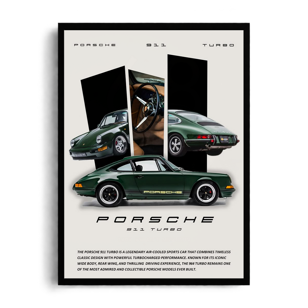 Porsche 911 Turbo 'Classic Air-Cooled Heritage' Deep Green Vintage Automotive Framed Graphic Art Poster