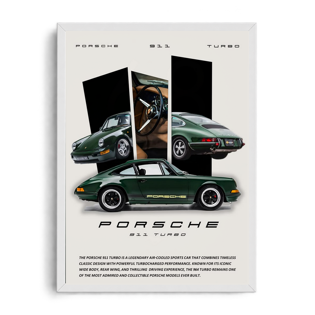 Porsche 911 Turbo 'Classic Air-Cooled Heritage' Deep Green Vintage Automotive Framed Graphic Art Poster