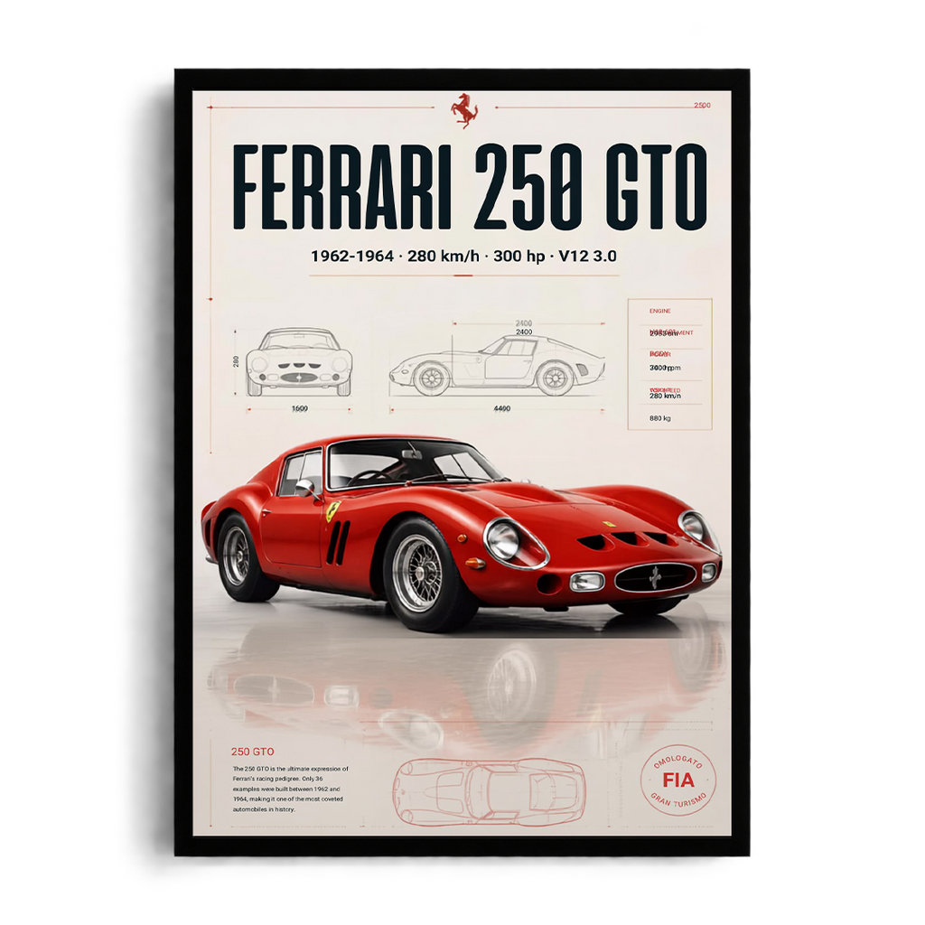 Ferrari 250 GTO 1962-1964 Blueprint Collector's Framed Poster