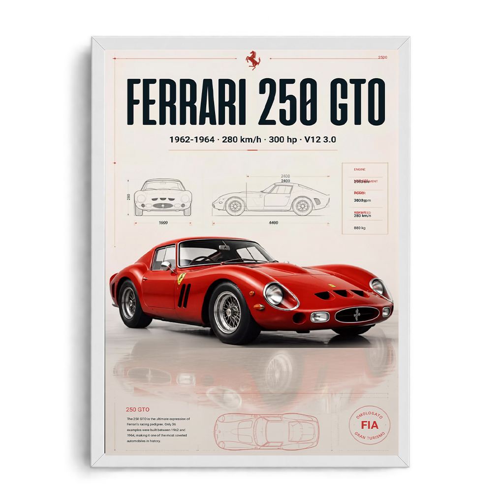 Ferrari 250 GTO 1962-1964 Blueprint Collector's Framed Poster