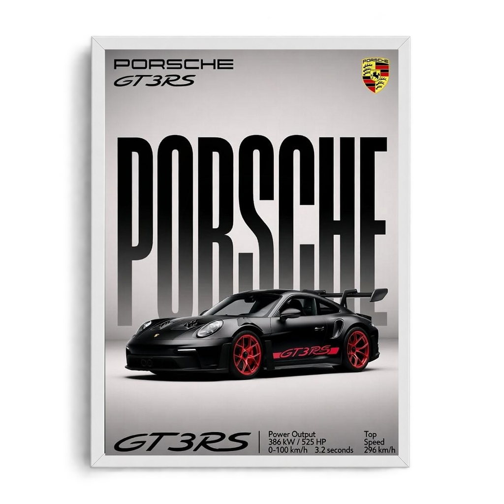 Porsche 911 GT3 RS 'Stealth Performance' Black & Red Technical Spec Framed Graphic Art Poster