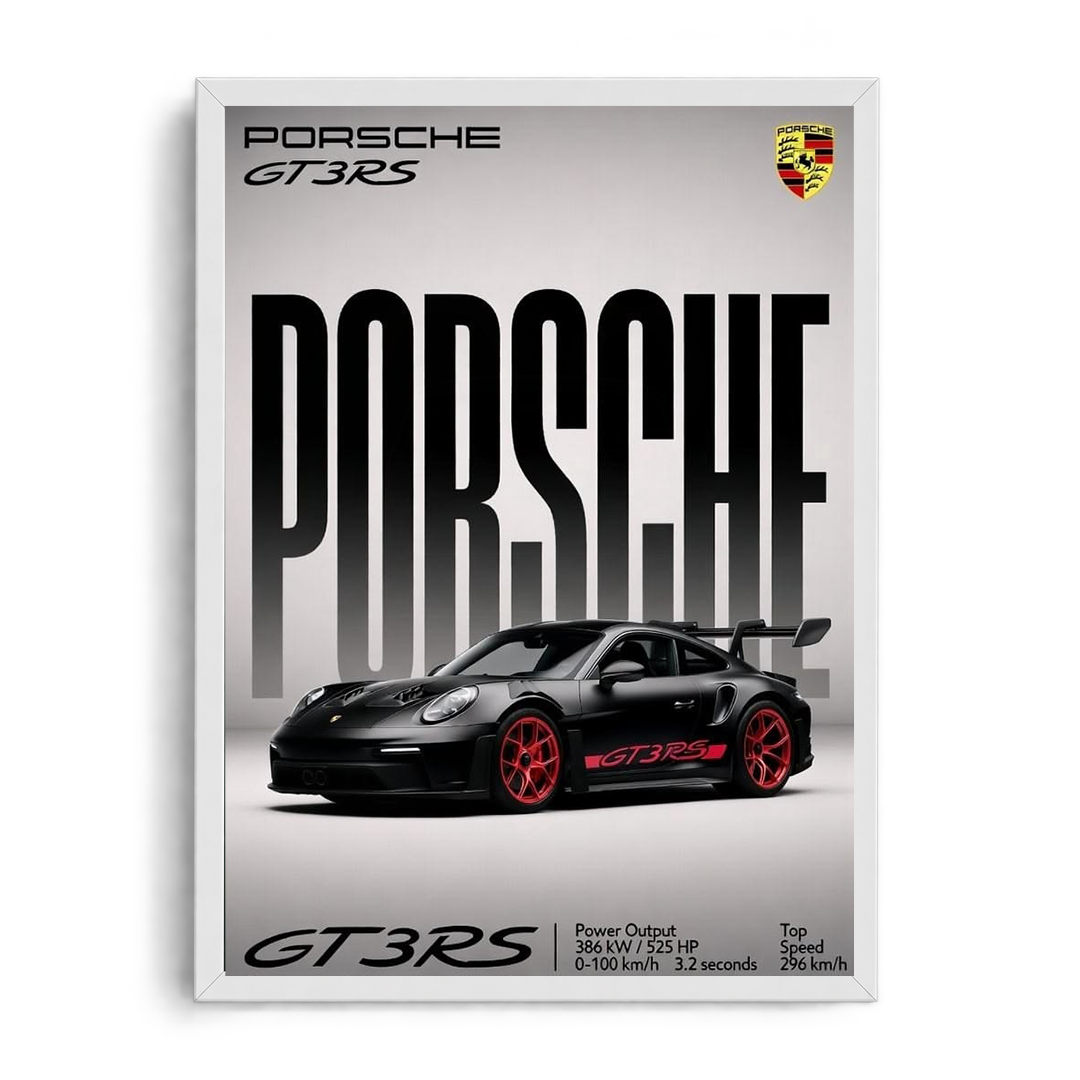 Porsche 911 GT3 RS 'Stealth Performance' Black & Red Technical Spec Framed Graphic Art Poster