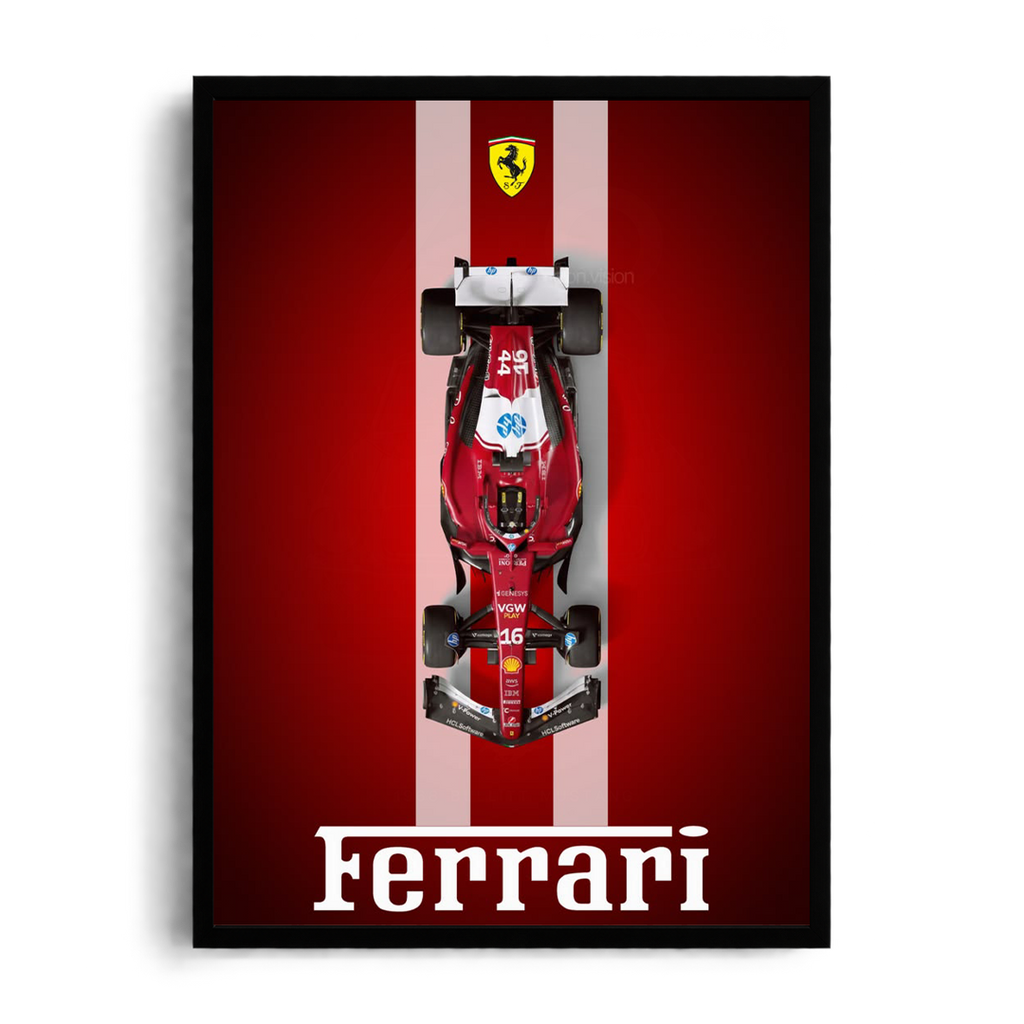 Scuderia Ferrari F1 #16 'Scuderia Heritage' Crimson Stripe Framed Graphic Art Poster