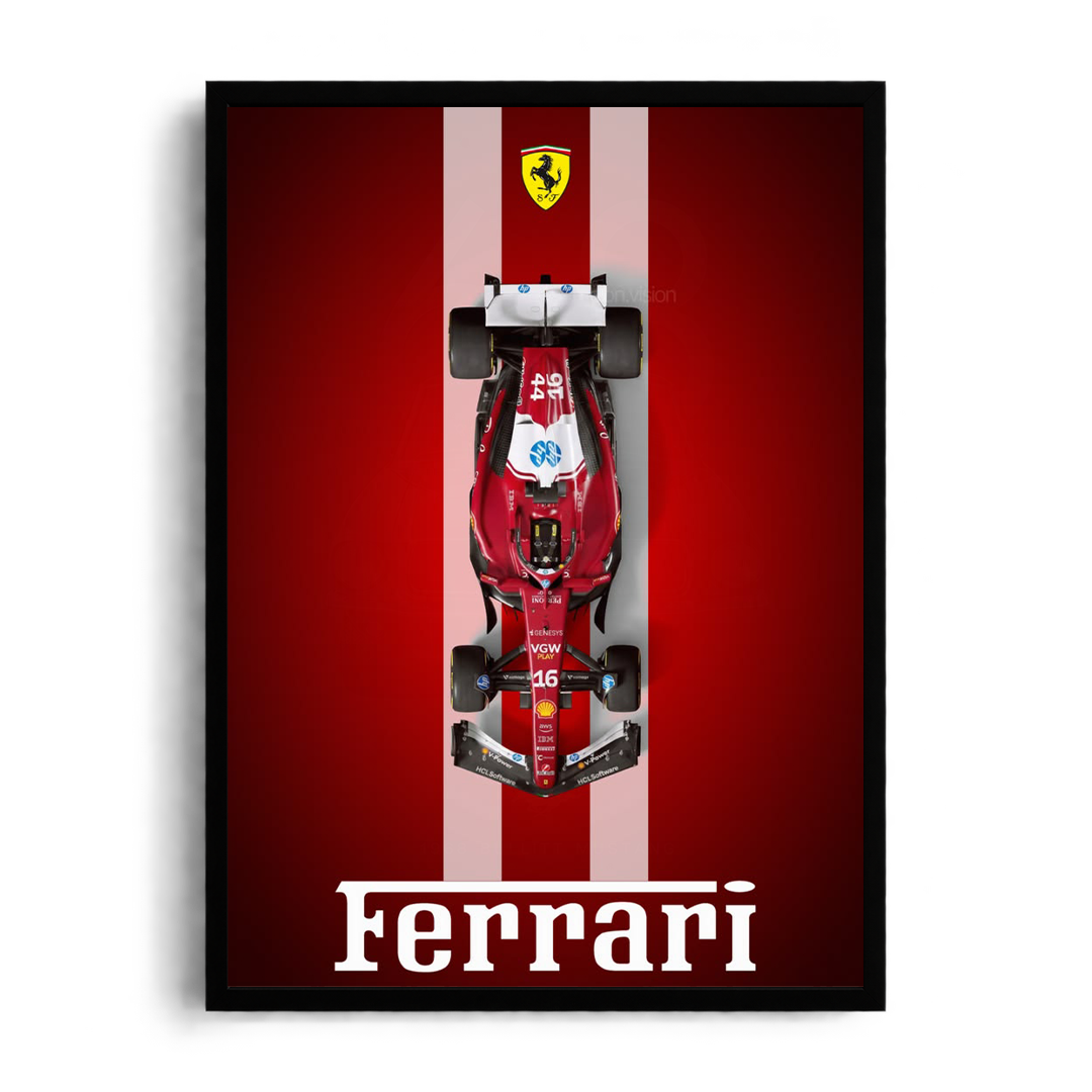 Scuderia Ferrari F1 #16 'Scuderia Heritage' Crimson Stripe Framed Graphic Art Poster
