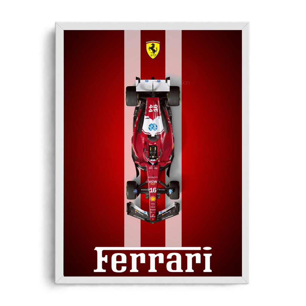 Scuderia Ferrari F1 #16 'Scuderia Heritage' Crimson Stripe Framed Graphic Art Poster