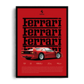 Ferrari F40 'Rosso Corsa Legend' Stacked Typography Editorial Technical Spec Framed Graphic Art Poster