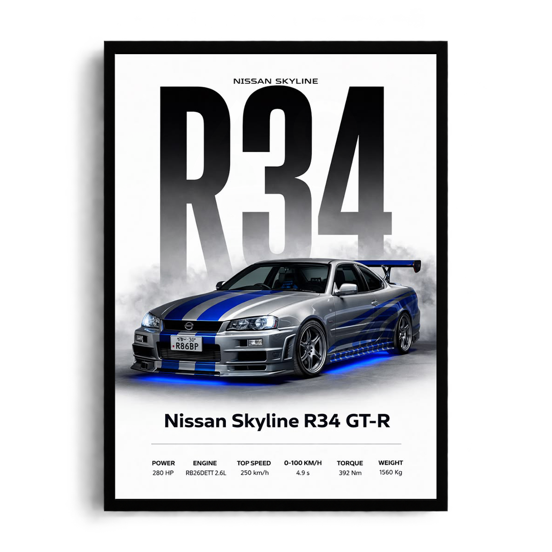 Nissan Skyline R34 GT-R Street Legend Framed Art