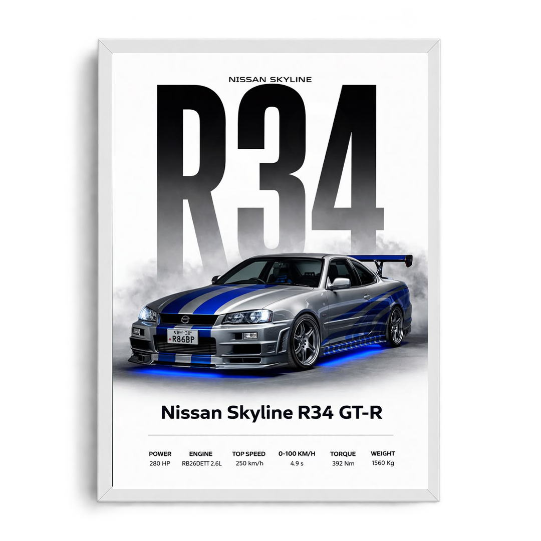 Nissan Skyline R34 GT-R Street Legend Framed Art