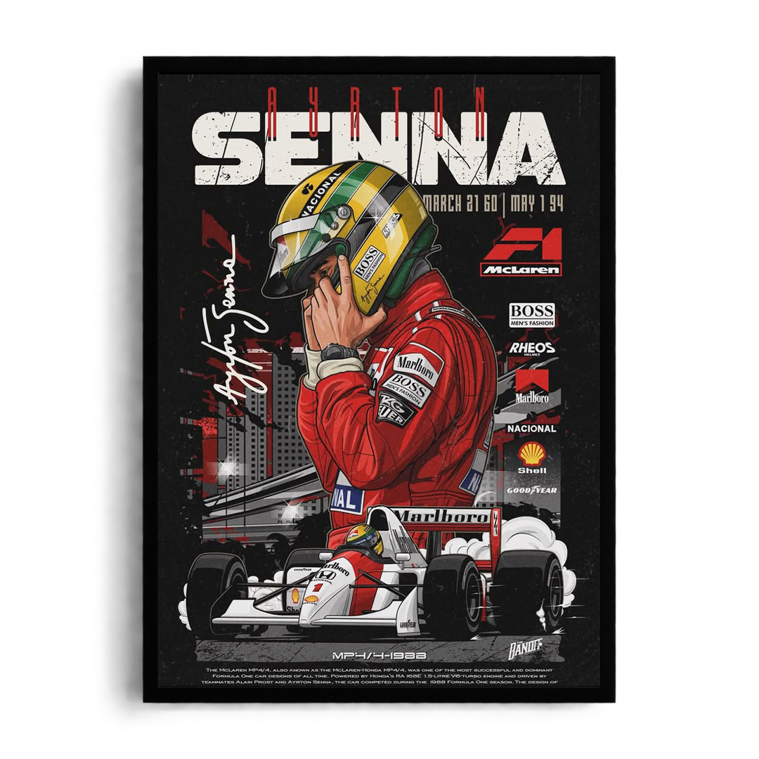 Ayrton Senna 'Legend of Formula 1' McLaren MP4/4 Framed Graphic Art Poster