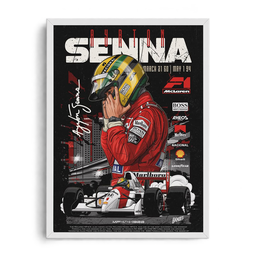 Ayrton Senna 'Legend of Formula 1' McLaren MP4/4 Framed Graphic Art Poster