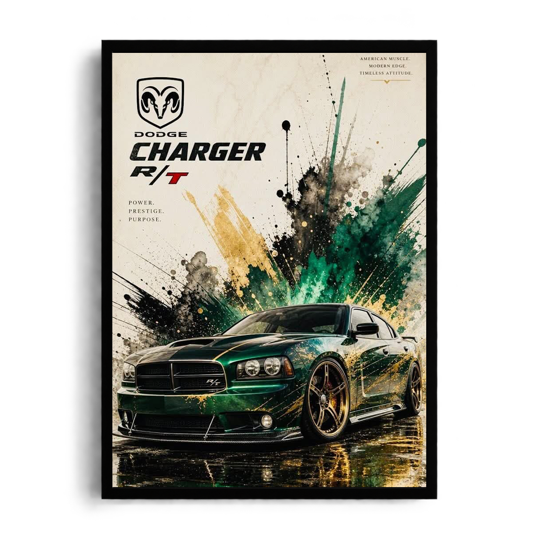Dodge Charger R/T 'American Muscle' Abstract Splash Automotive Framed Graphic Art Poster