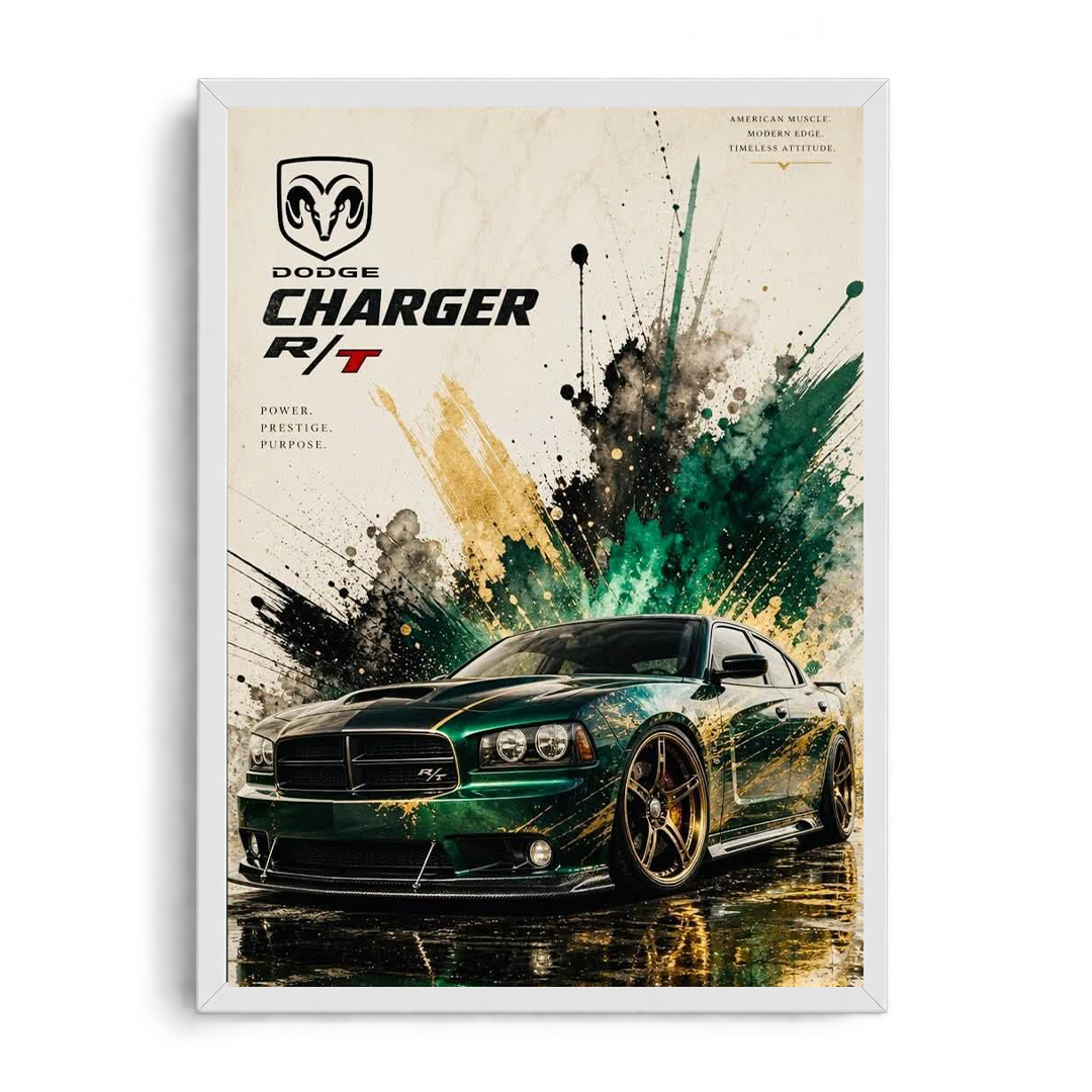 Dodge Charger R/T 'American Muscle' Abstract Splash Automotive Framed Graphic Art Poster