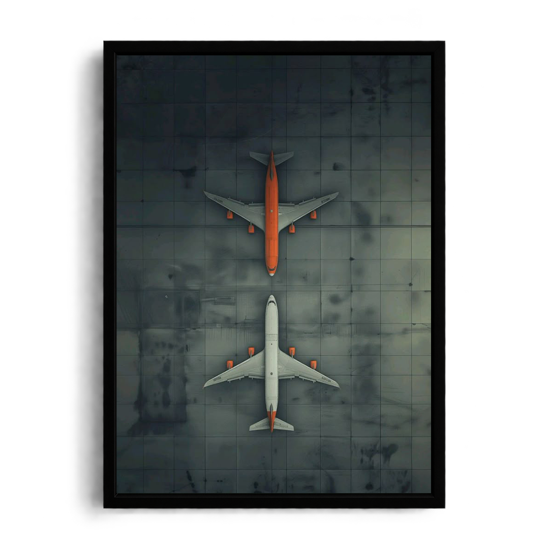 Top-Down Aerial Aircraft & Runway Tarmac Framed Art Print