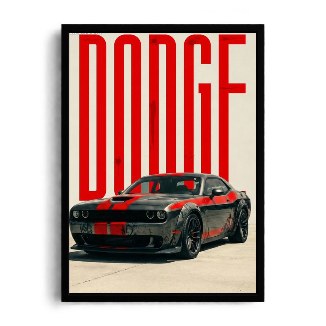 Dodge Challenger SRT Hellcat Red & Black Framed Art Print