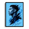 Jude Bellingham Blue Splash & Dynamic Silhouette Framed Art