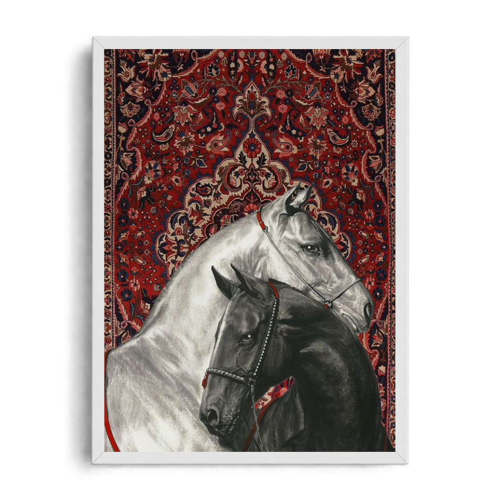 Royal Arabic Horses on Classic Persian Carpet Framed Art