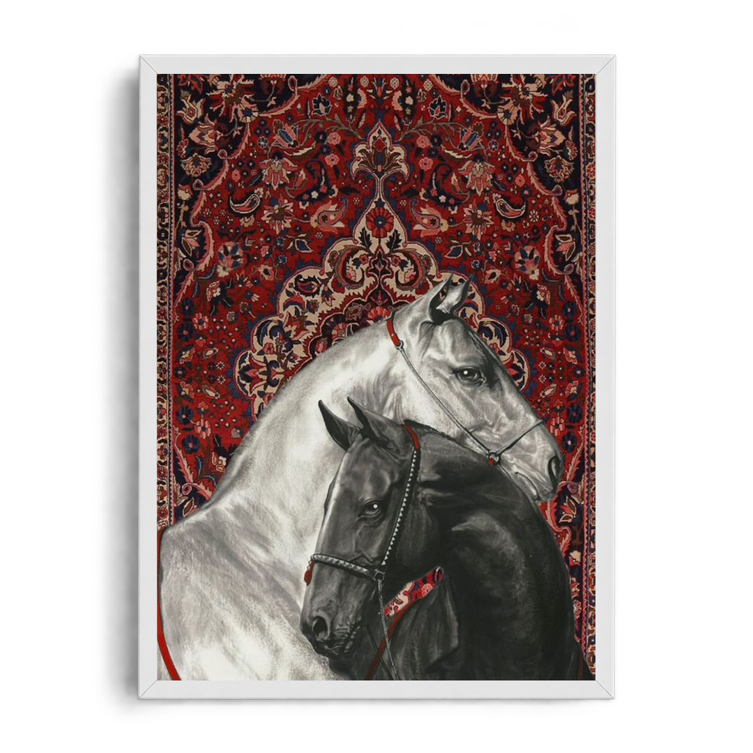 Royal Arabic Horses on Classic Persian Carpet Framed Art